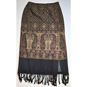 Pursuits Ltd. Womens Sz 6 Paisley Fringe Hem Black Western Boho Gypsy Skirt